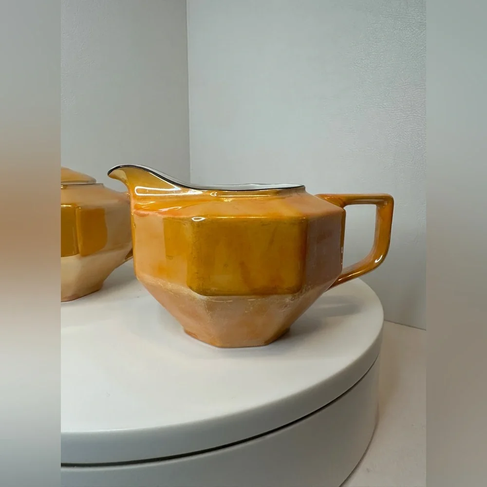 Vintage Orange/ Peach Lusterware Z. S & CO BAVARIA Cream Pitcher and Sugar Bowl